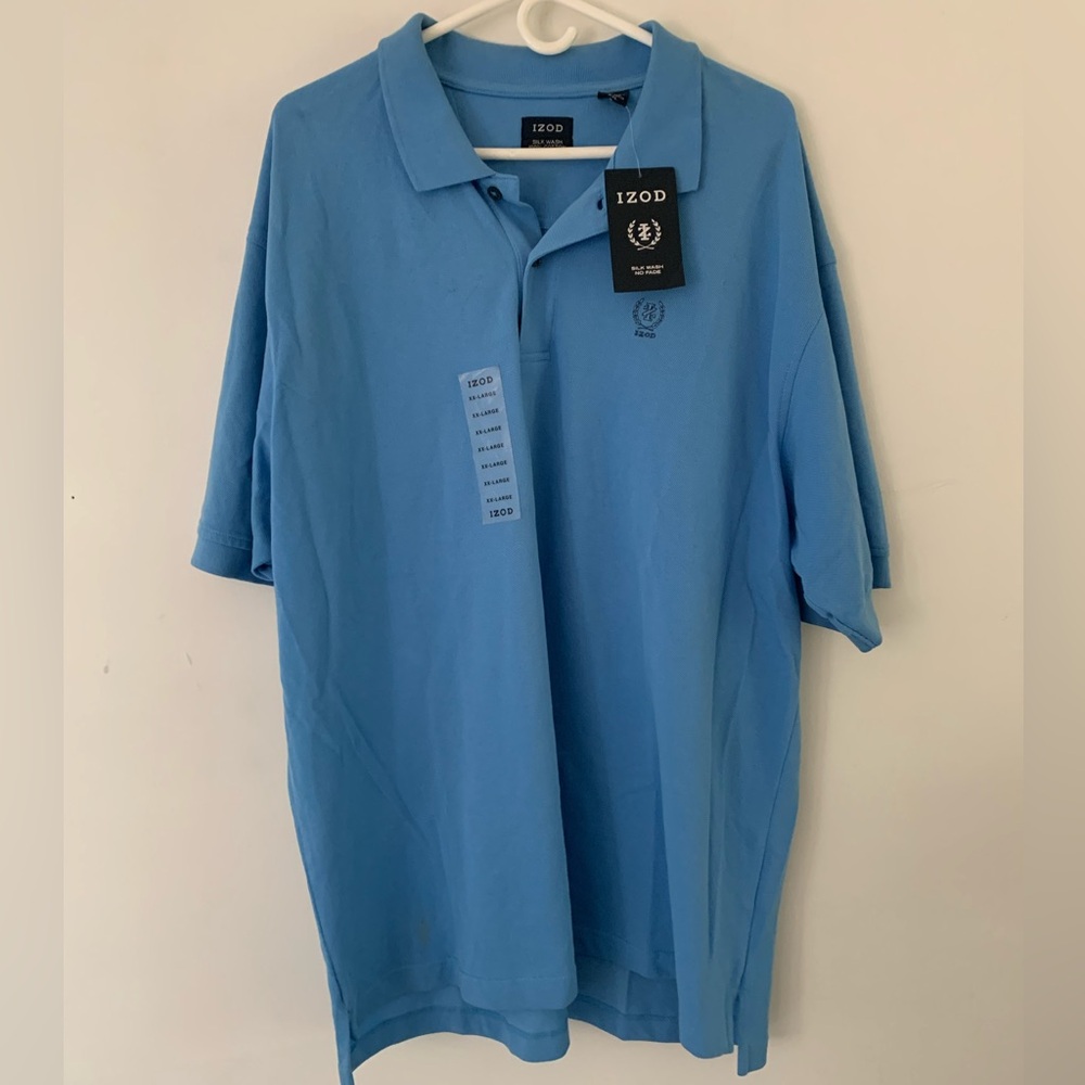 New Izod XXL Silk Wash Blue Embroidered Logo Crest Polo Shirt Mens NWT